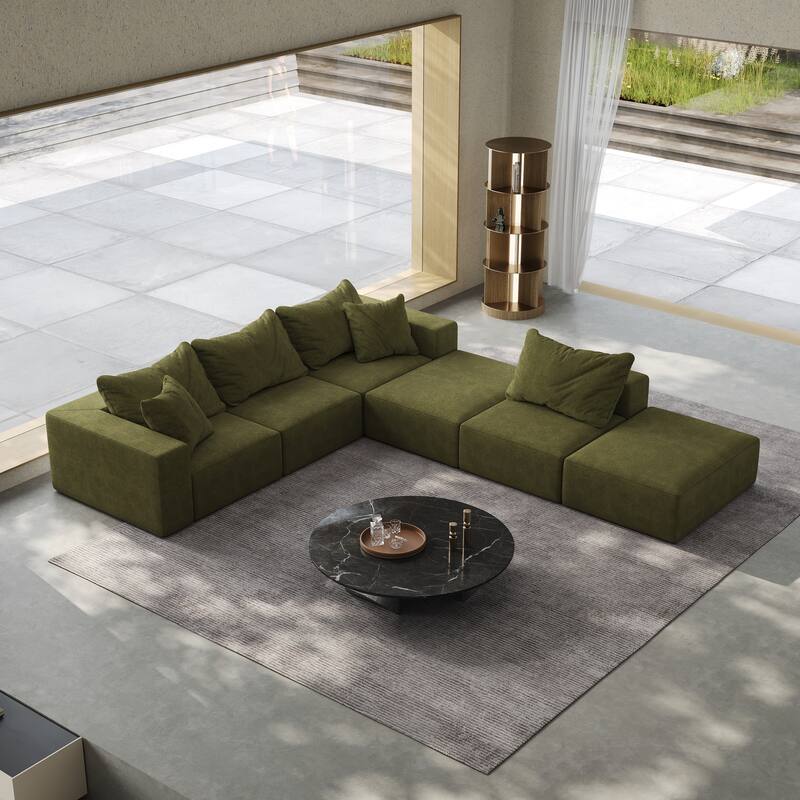 Modular L Shaped Sectional Sofa with Ottoman, Oversized Chenille Cloud Sofa, Upholstered 6 Seater Sofa with 6 Pillows