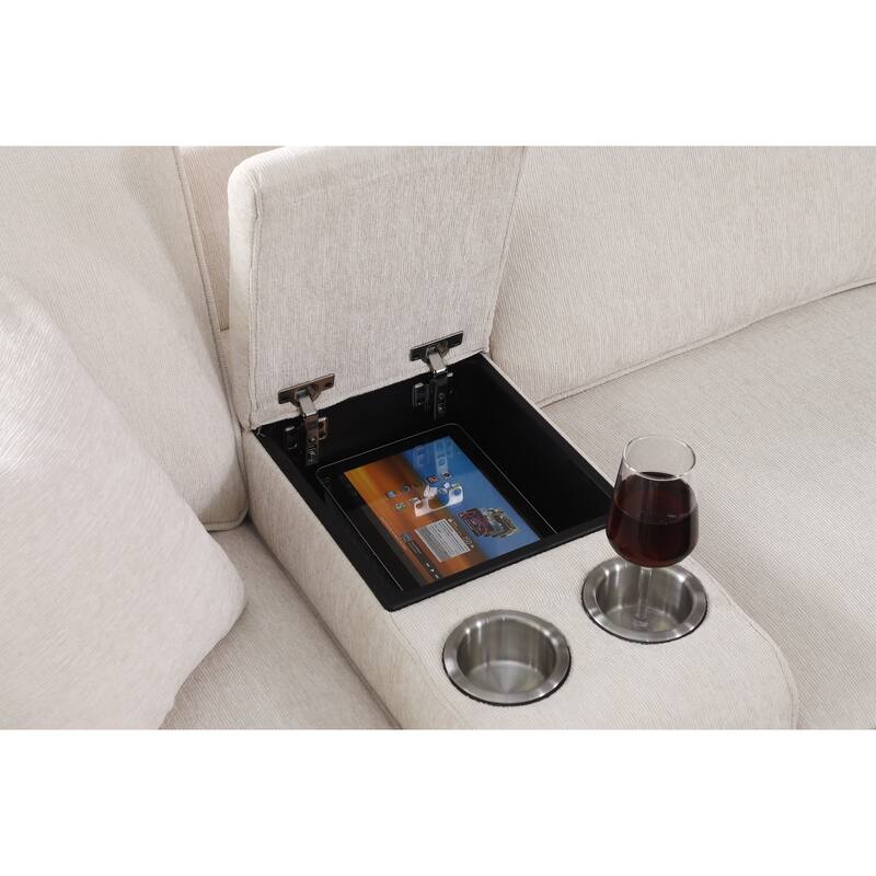 Modern Linen Sectional Sofa with Removable Back Cushions,Accent Sofa with Ottoman,Cupholder and USB port