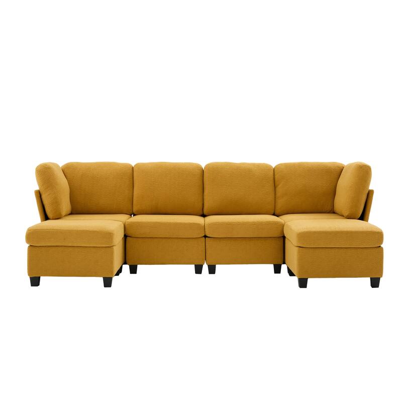 Modular Sleeper Sofa Bed U-shaped Sectional Couches with Hidden Storage Seat and Ottomans, Freely Combinable Chaise Lounge Sofa