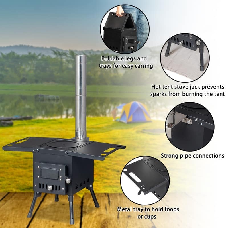 Wood Burning Stove With Chimney For Camping Hiking Picnic For Roasted Sweet Potato