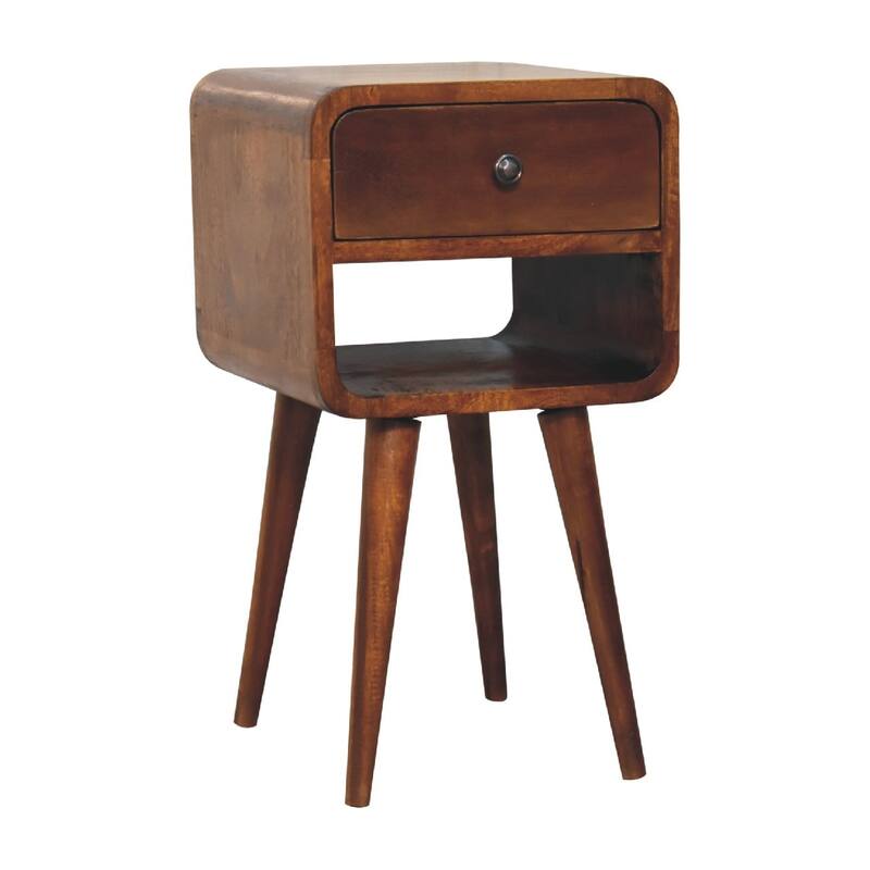 Solid Wood Mini Chestnut Bedside Table with Drawer and Open Slot, Brown
