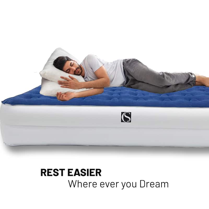14-Inch Durable Luxury Inflatable Air Mattress with Comfort Coil Technology and High Capacity Pump, Home and Portable Travel