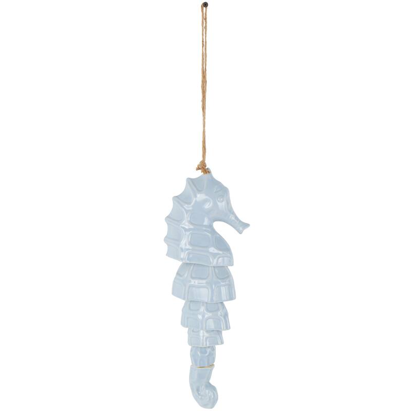 Blue Ceramic Sea Horse Indoor Outdoor Windchime with Brown Rope
