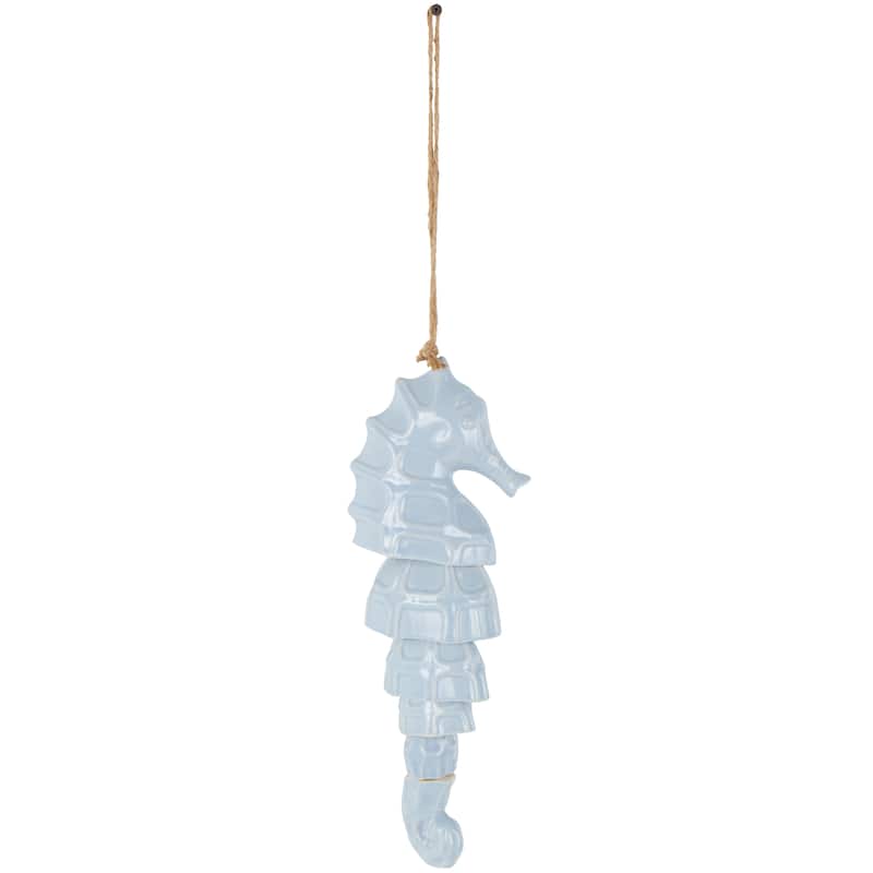 Ceramic Sea Horse Windchime with Brown Rope - Blue - Roche River Decor - Blue