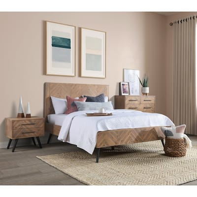 Clyde Biege/Brown Mid-Century Solid Acacia Wood Bed by Kosas Home
