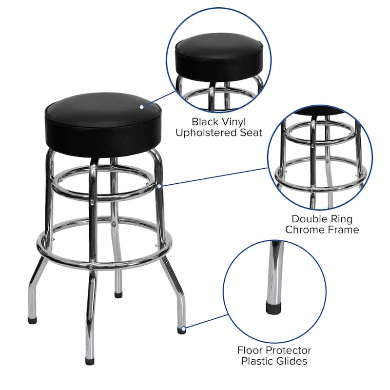 Double Ring Chrome Barstool - 20.5"D x 20.5"W x 30.25"H