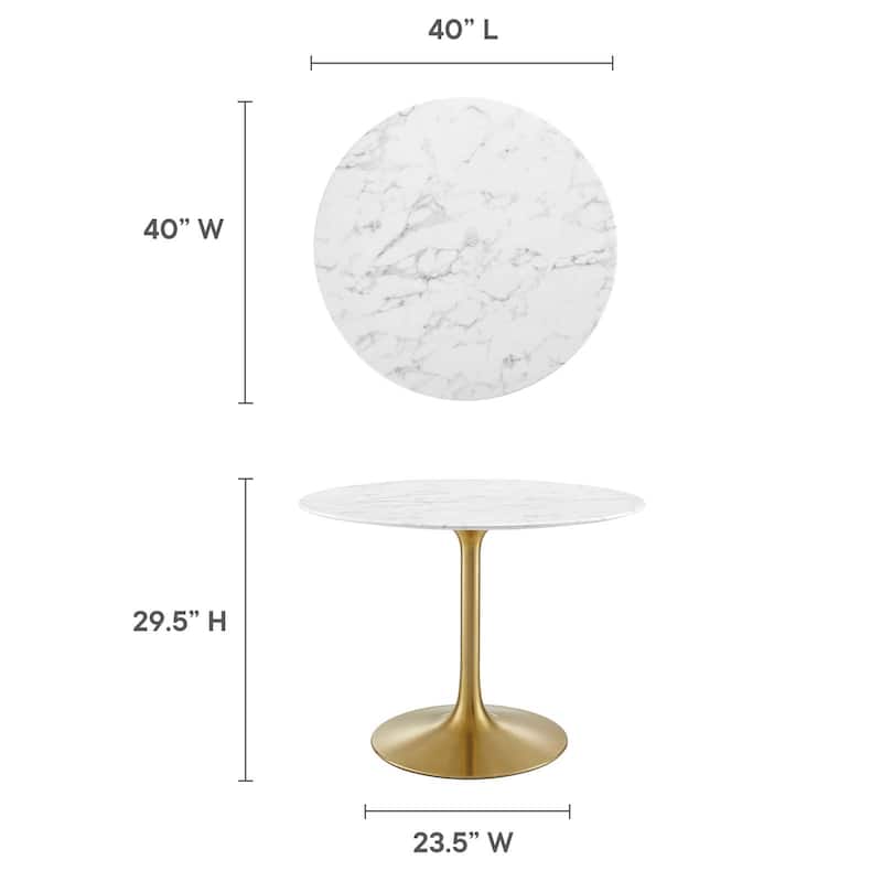 Lippa 40" Mid-century Dining Table With Round Artificial Marble Top