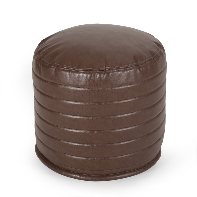 Baddow Contemporary Faux Leather Channel Stitch Pouf by Christopher Knight Home