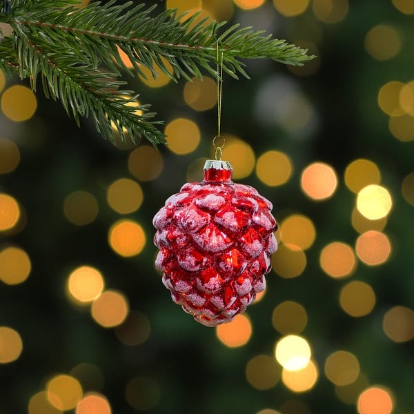 Red Velvet Acorn Glass Christmas Tree Ornament Set of 2 - 2.9 х 4.25