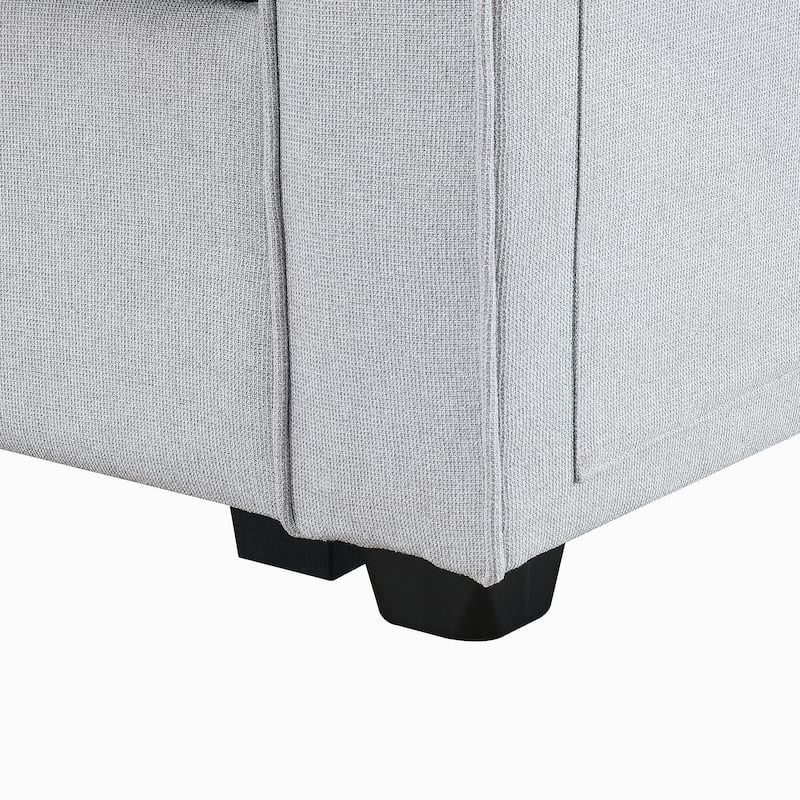 4-Seater Linen Fabric Sofa with Armrest Pockets and 4 Pillows