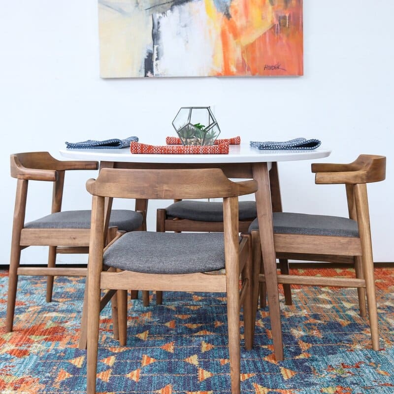 Evangeline Modern Solid Wood Walnut Dining Table and 4 Chairs Set