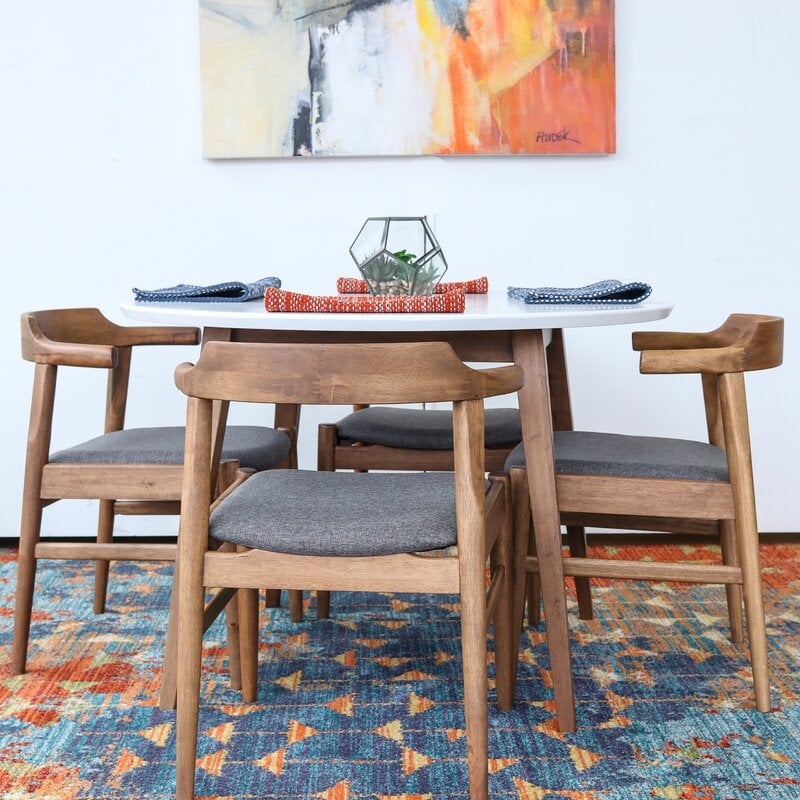 Evangeline Modern Solid Wood Walnut Dining Table and 4 Chairs Set