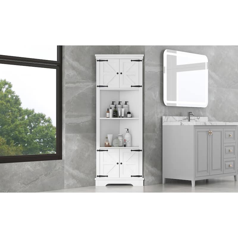White Tall Storage Cabinet, Freestanding Corner Cabinet Showcase - Bed ...
