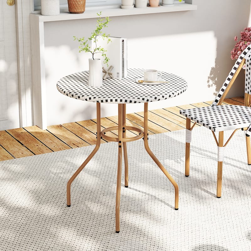 Gymax 27.5'' Outdoor Bistro Table PE Rattan Round Patio Side Table w/