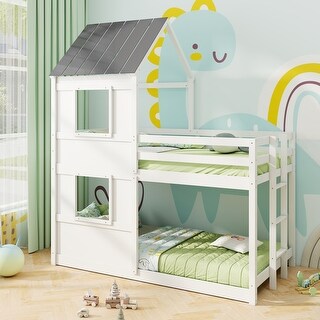 Solid Wood Twin Over Twin Bunk Bed with Guardrail and Ladder, Perfect for Kids Bedrooms