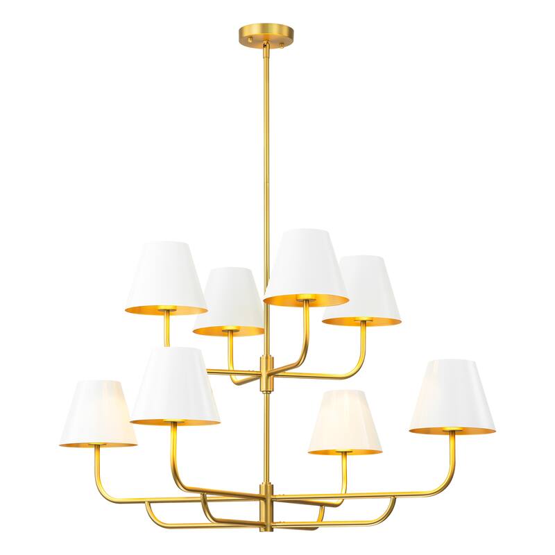 8-Light Mid-Century Modern Gold Linear Sputnik Tapered Large Chandelier for Dining Room