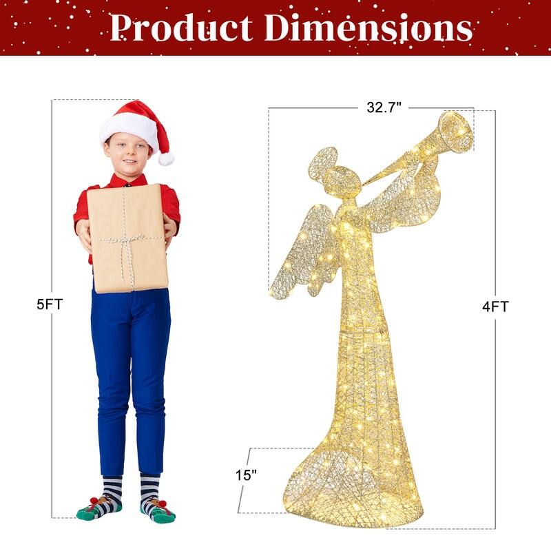 4ft 130Led Warm White Garden Angel Decoration - Gold - Gold