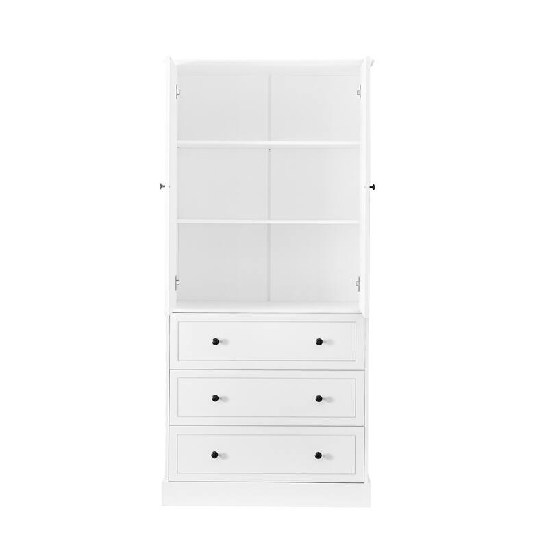 White Bath Storage Cabinet, 3 Drawers Adjustable Shelves, Multi Area
