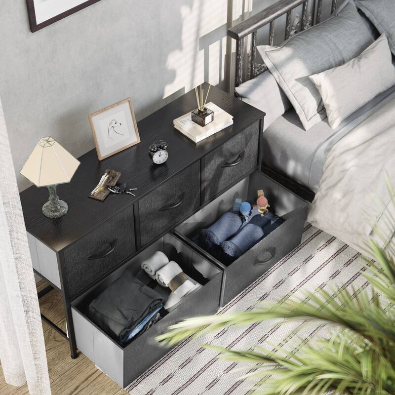 Modern Wide Dresser Storage Tower with 5 Drawers