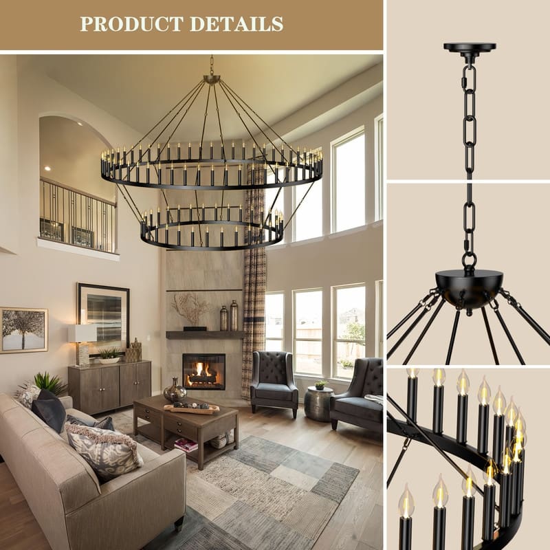 Extra Large Wagon Wheel Chandeliers Black Modern Farmhouse Candle Chandeliers