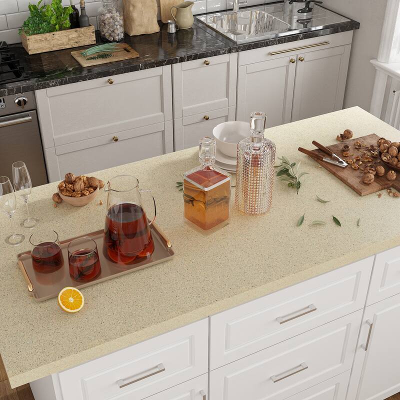 Kitchen Island with Drawers Cabinets High Gloss Stone-Like Countertop Wardrobe Storage Cabinet - 66.9"W