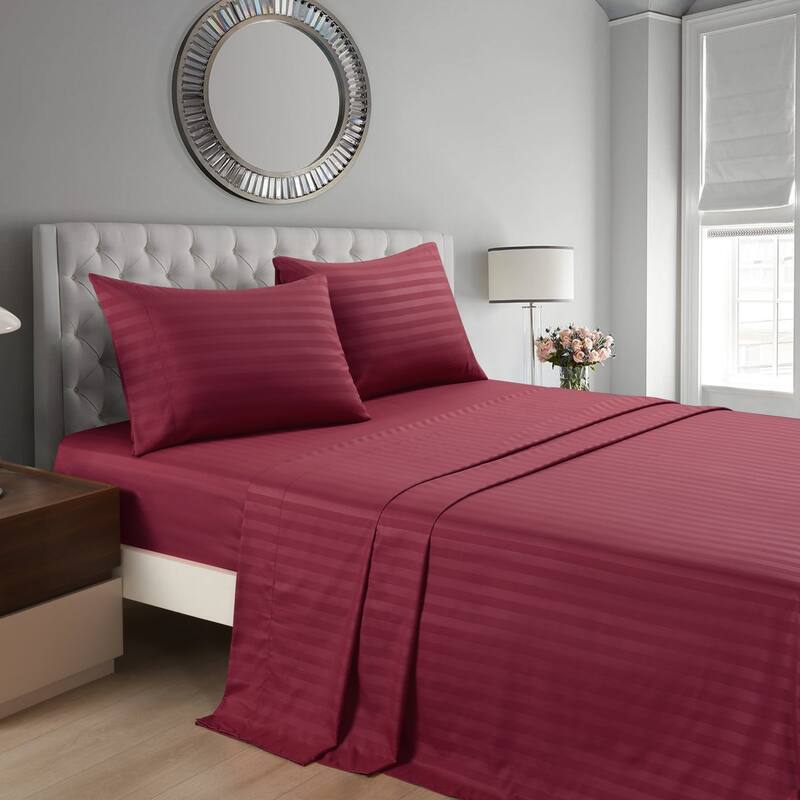 3/4 Pcs Luxury Stripe Bed Sheets Set - Burgundy - Full