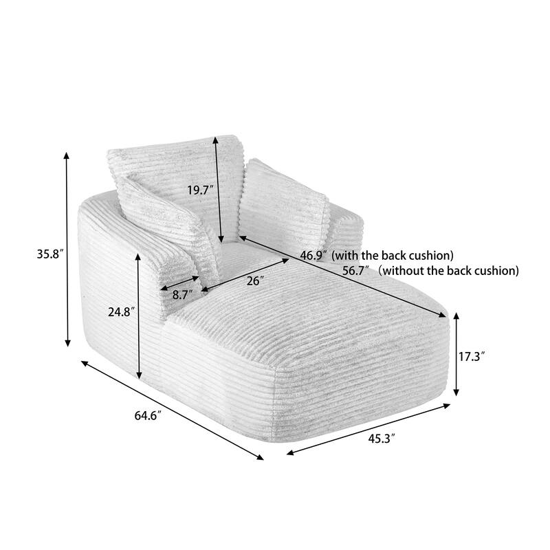 Oversized Corduroy Chaise Lounge Chair Indoor, Corduroy Upholstered Modern Sofa Couch, No Assembly Required