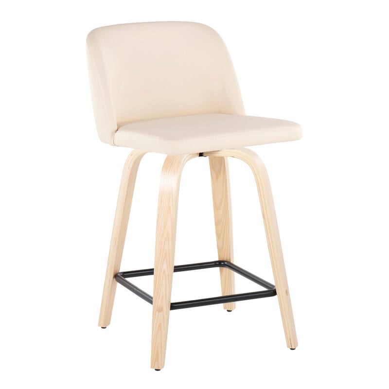 Carson Carrington Vallberga 24" Counter Stool with Natural Wood Base (Set of 2) - Cream Faux Leather/Square Black Footrest