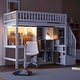 preview thumbnail 1 of 31, Wooden Twin Loft Bed with Built-in Desk, LED Lights, Storage Shelves, Cabinets & Staircase White