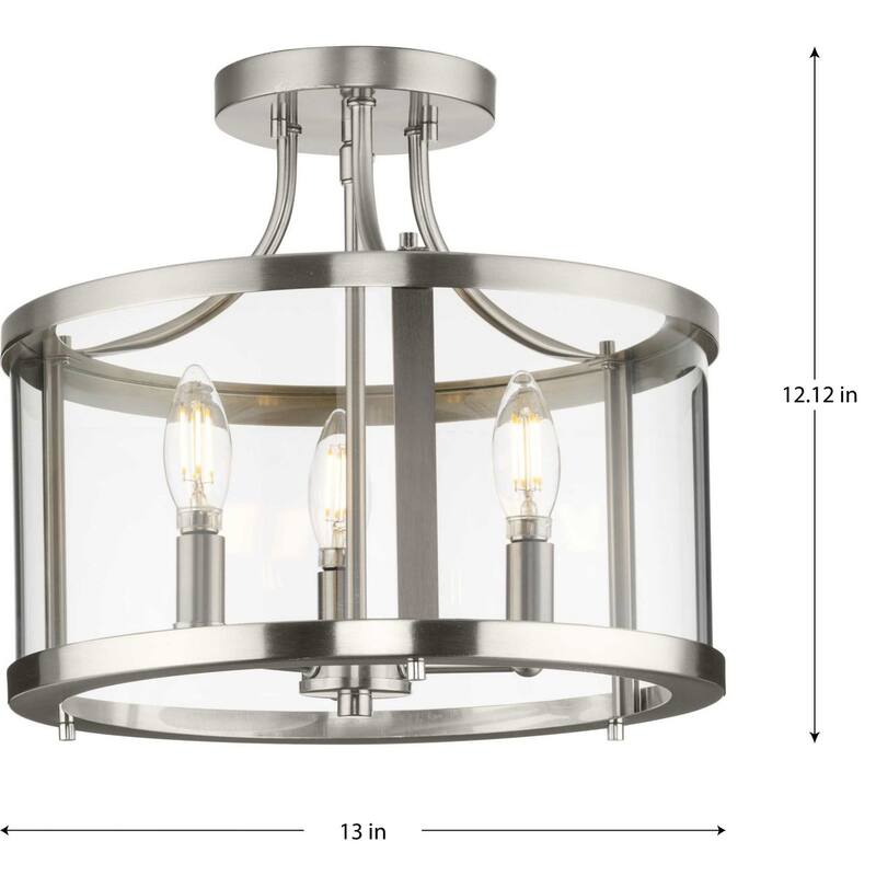 Gilliam Collection 13 in. Three-Light Brushed Nickel New Traditional Semi-Flush Mount - 13 in x 13 in x 12.12 in