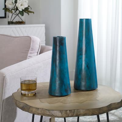 Uttermost Mambo Blue Wood Vases (Set of 2)