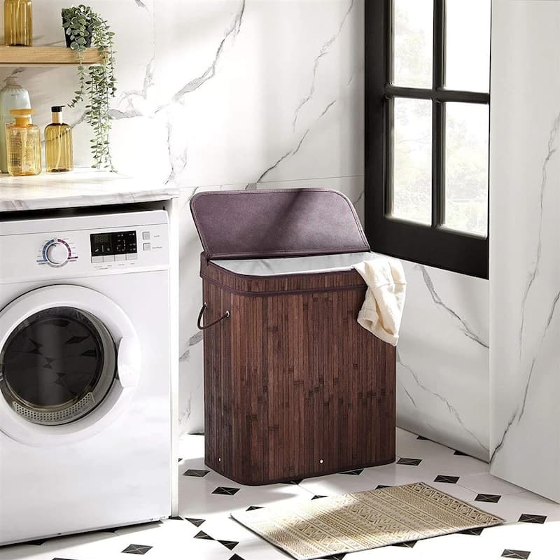 26.4-Gallon Foldable Wicker Laundry Hamper with Cotton Bag Handles and Removable Liner - 20.5"L x 12.6"W x 23.8"H