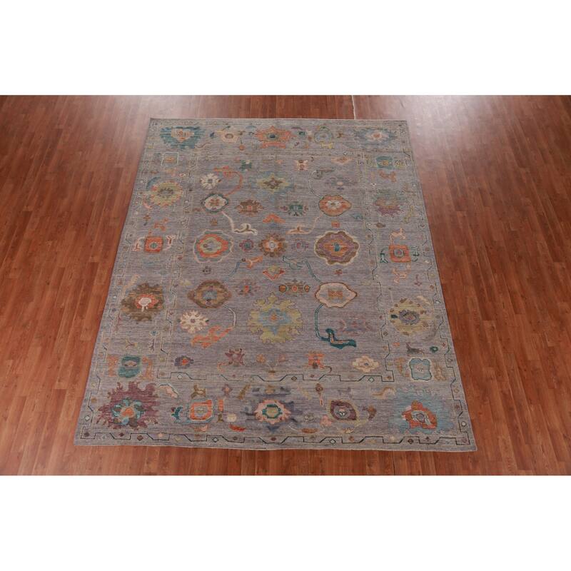 Hand Knotted Oriental 100% Wool Carpet Transitional All-Over Purples Oushak Area Rug - 9' 10'' X 8' 1''