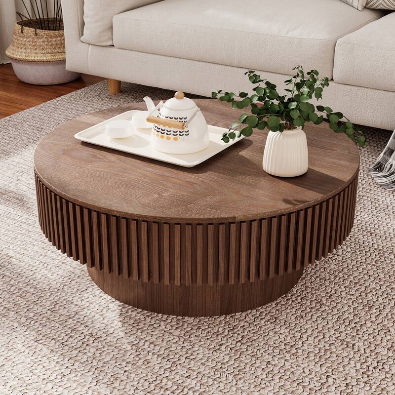 Modern 31.5" Round Coffee Table with Storage Solid Wood Veneer for Living Room and Bedroom Use