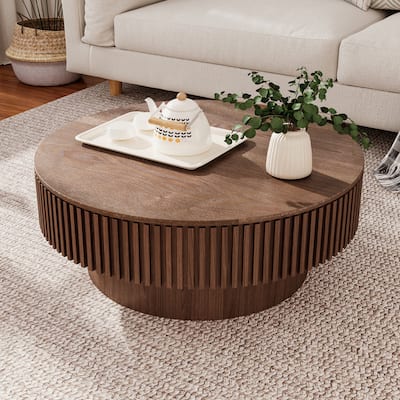 Modern Solid Wood Veneered Round/Oval Coffee Tea Table with Storage