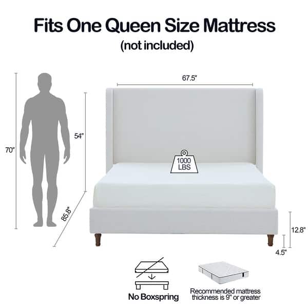 dimension image slide 0 of 2, Christopher Knight Home - Bowie Contemporary Upholstered Bed with 54 Inches High Headboard