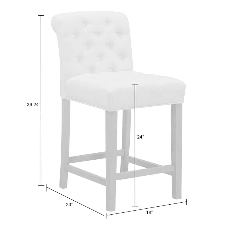 Set of 2 Aleen Beige Fabric Counter Stool with Roll Back and Buttons