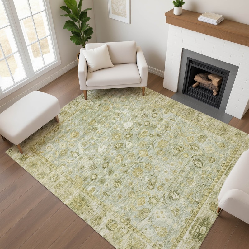 Premium Washable Super Soft Vintage Traditional Mayfield Rug - Sage - 5' x 7'6"
