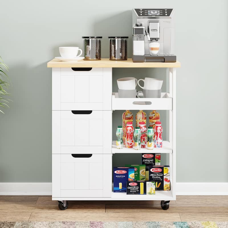 Futzca Kitchen Island Cart with 3 Open Shelves and 3 Drawers - N/A - White