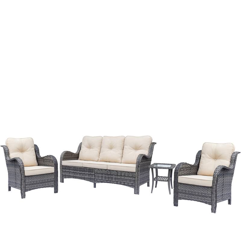 Gray Rattan Wicker High Back Outdoor Patio Furniture Sofa Seating Set