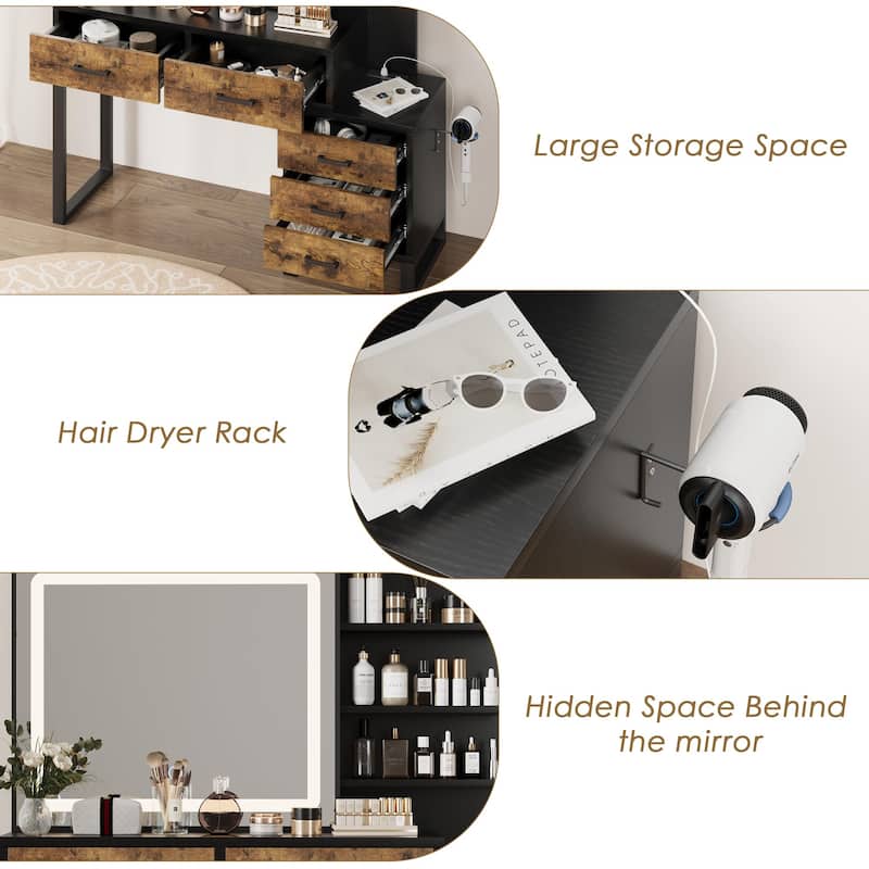 Makeup Vanity Desk with Mirror and Charging Station