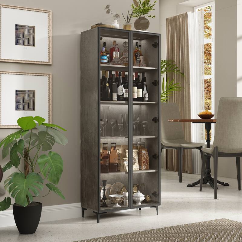 Kitchen Pantry Cabinets 5-Tier Tall Storage Cabinet with Glass Doors