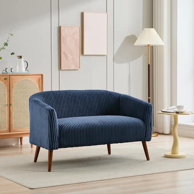 50.78" Modern Loveseat Couch Sofa, Corduroy Fabric Upholstered 2-Seat Sofa, Loveseat with Wooden Walnut Legs