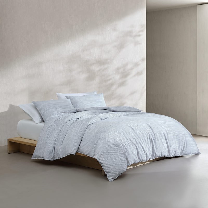 Calvin Klein Wavy Stripe Cotton Blue Reversible Comforter Set