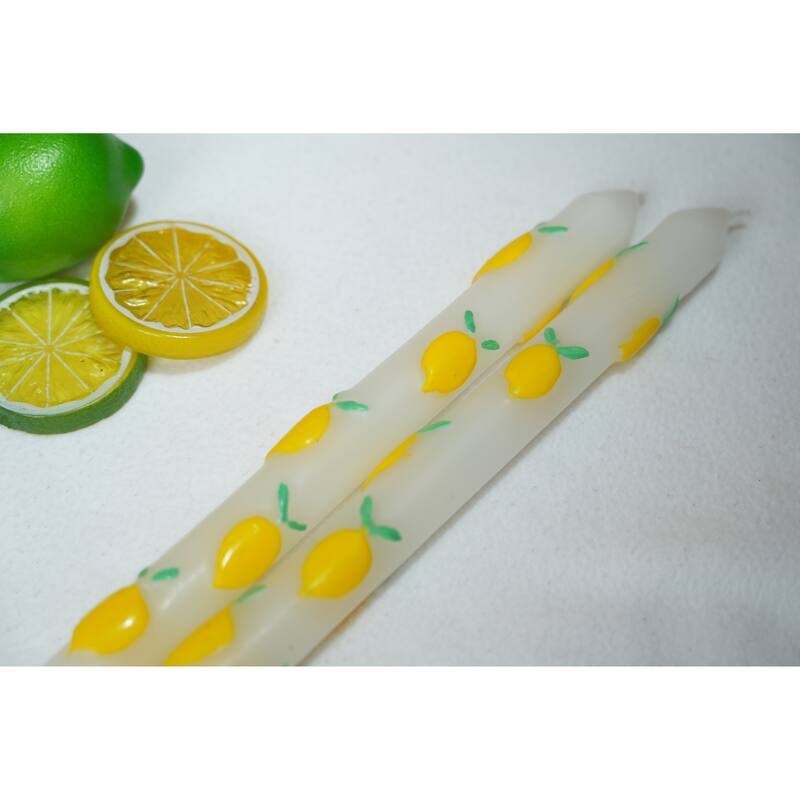 2-Pack 10.25in Hand-Painted Lemon Taper Candles