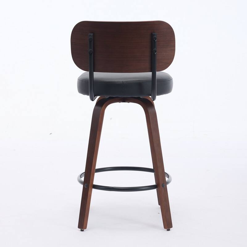 Swivel Bar Stools Set of 2, 26" Modern Faux Leather Counter Stools with Walnut Finish & 360 Degree Spin