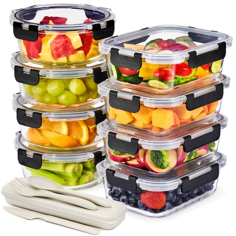 Sorbus Glass Meal Prep Containers with Airtight Lids - 8 Pack Set - 8.5 x 6.25 x 2.5