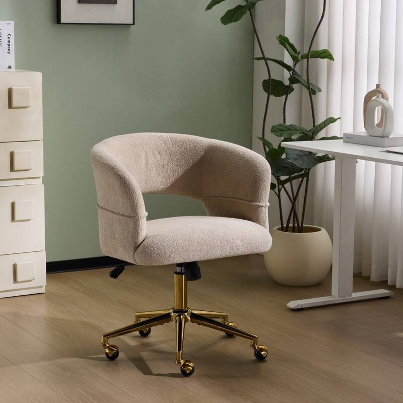22.64 Inch Velvet Ring Backrest Swivel Office Chair - Khaki