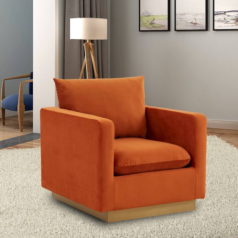 Nervo Velvet Modern Single Seater Sofa, Accent Arm Chair with Gold Stainless Steel Square Base for Living Room & Bedroom - 32.67