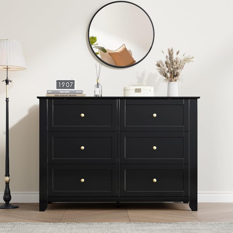 6 Drawer Dresser for Bedroom, Wooden Chest with Deep Drawers and Metal Knobs for Entryway, Hallway, or Kids Room